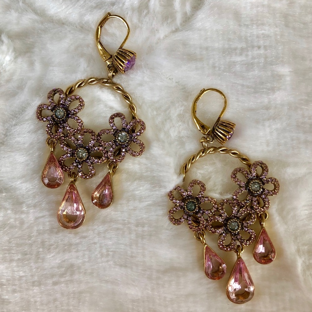 Betsey Johnson Flower Pink Statement Earrings